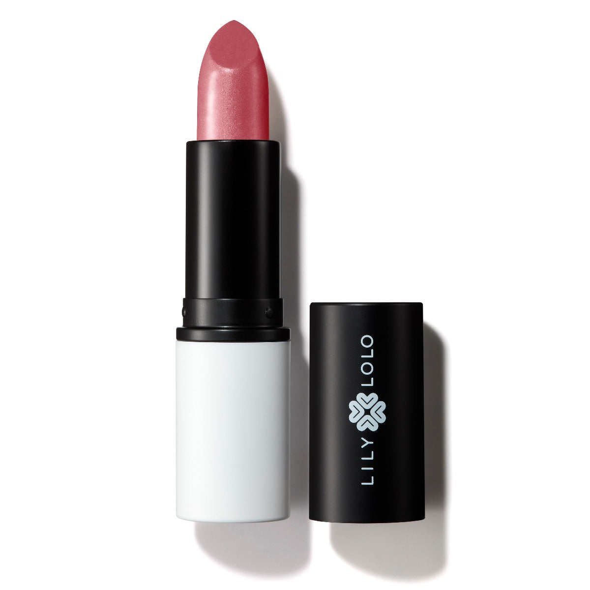 Lily Lolo Romantic Rose Lipstick Open. Gluten Free. GMO Free. Cruelty Free.