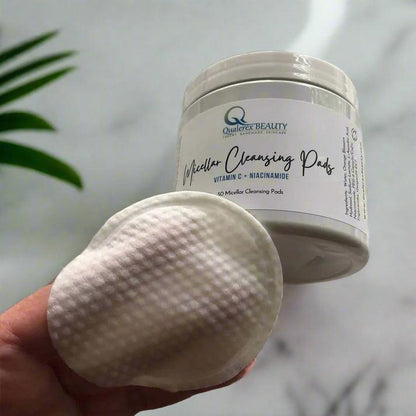 Qualerex Beauty Micellar Cleansing Pads with Vitamin C & Niacinamide • Convenient Presoaked Finger Pocket Pads