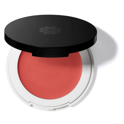 Lily Lolo Poppy Lip and Cheek Cream (A warm poppy red with peachy tones) Vegan. Gluten Free. Cruelty Free. GMO Free. Cruelty Free.