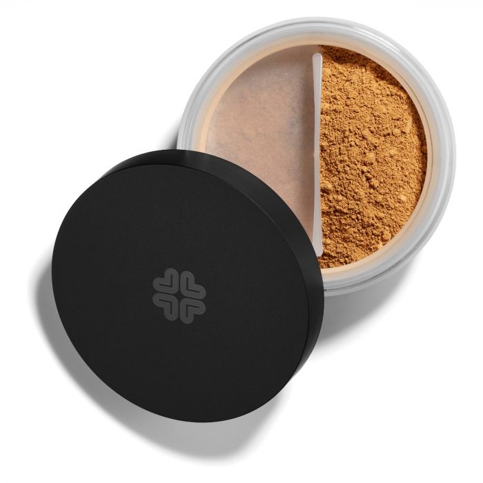 Lily Lolo Cinnamon Mineral Foundation: Vegan. Gluten Free. GMO Free. Cruelty Free.  A deep foundation shade with yellow undertones.