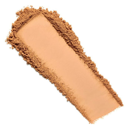 Lily Lolo Saffron Mineral Foundation: Vegan. Gluten Free. GMO Free. Cruelty Free.  A tan foundation shade with yellow undertones.